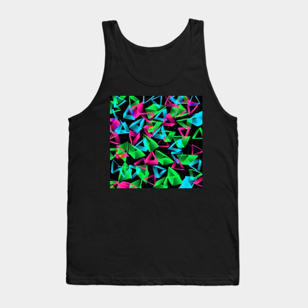 3D Green Pink Blue Triangles on Black Abstract Tank Top by Klssaginaw